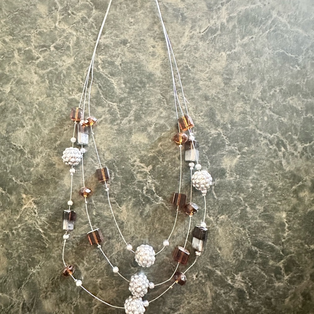 Elegant Silver and Brown Beaded Necklace